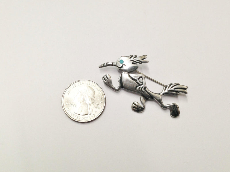 Unique Sterling Silver Roadrunner With Long Beak Nose Brooch Pin - Hers and His Treasures