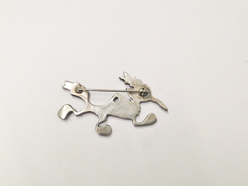 Unique Sterling Silver Roadrunner With Long Beak Nose Brooch Pin - Hers and His Treasures