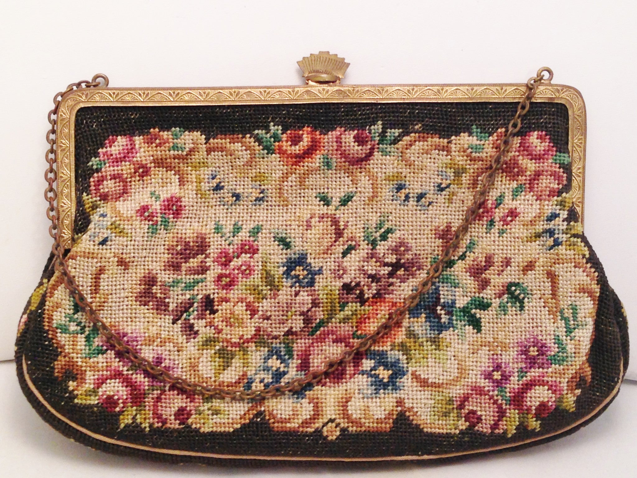 1950s Floral Needlepoint Handbag — Canned Ham Vintage