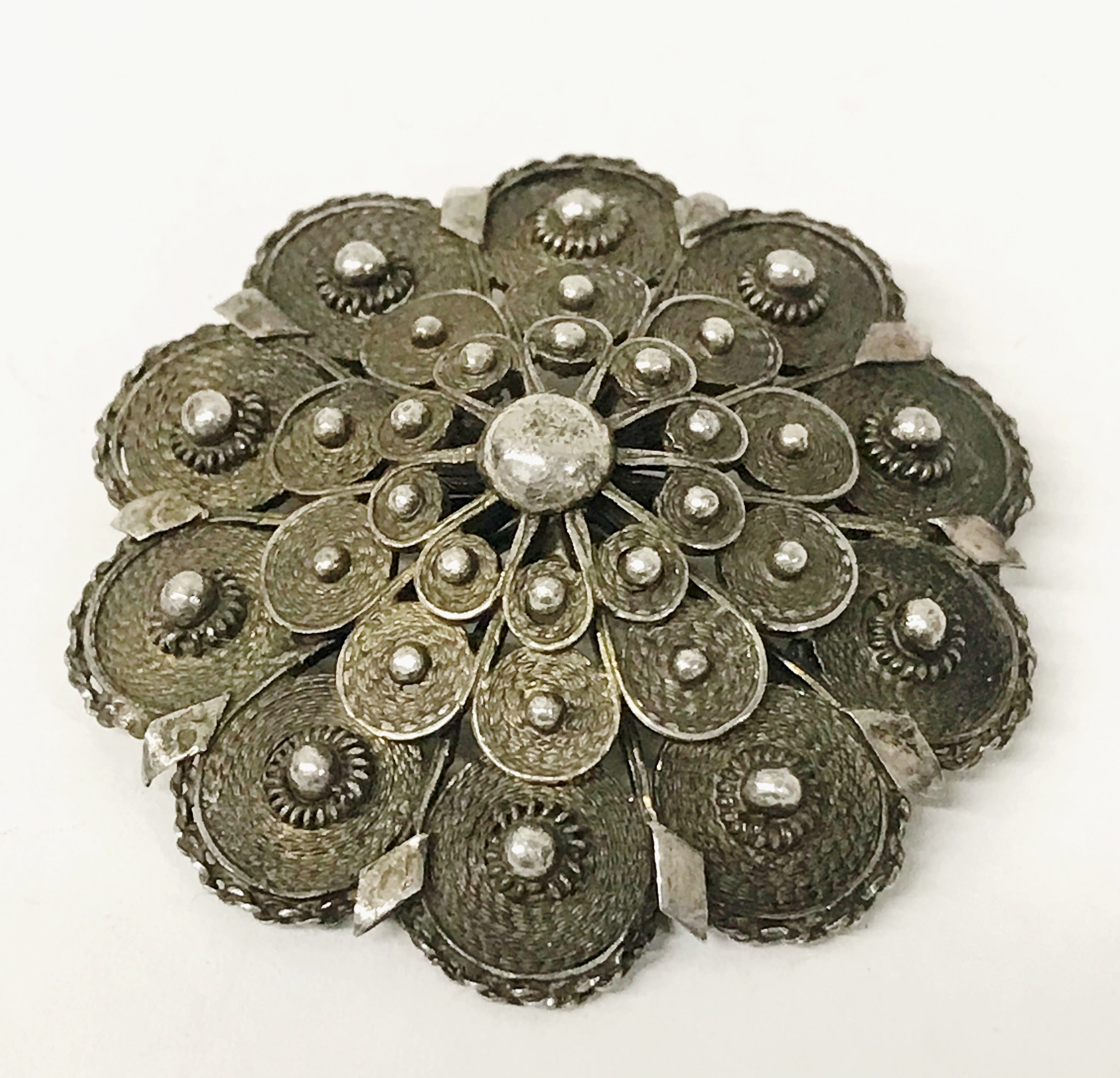Hers and His Treasures Antique .935 Silver Dome Cannetille Brooch Pin