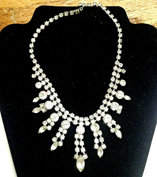 Vintage 1940's Silver Tone Bib Clear Rhinestone Necklace – Hers and His ...