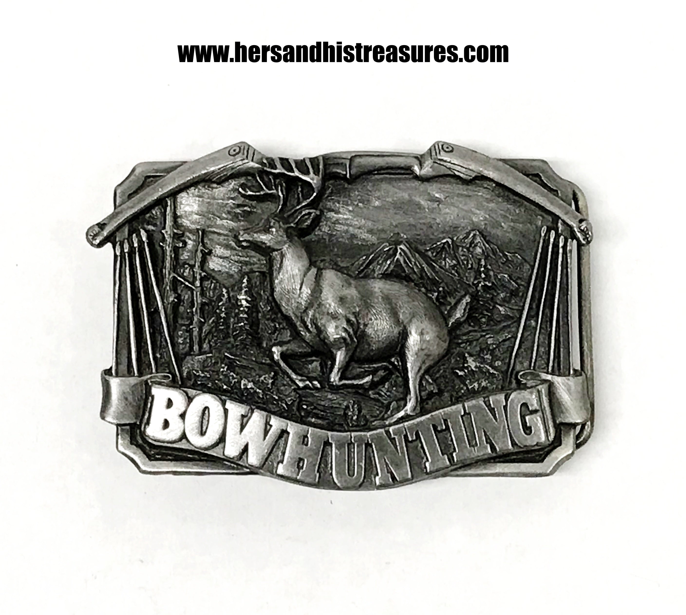 1983 Siskiyou-Bergamot Bow Hunting Pewter 3D Belt Buckle | USA