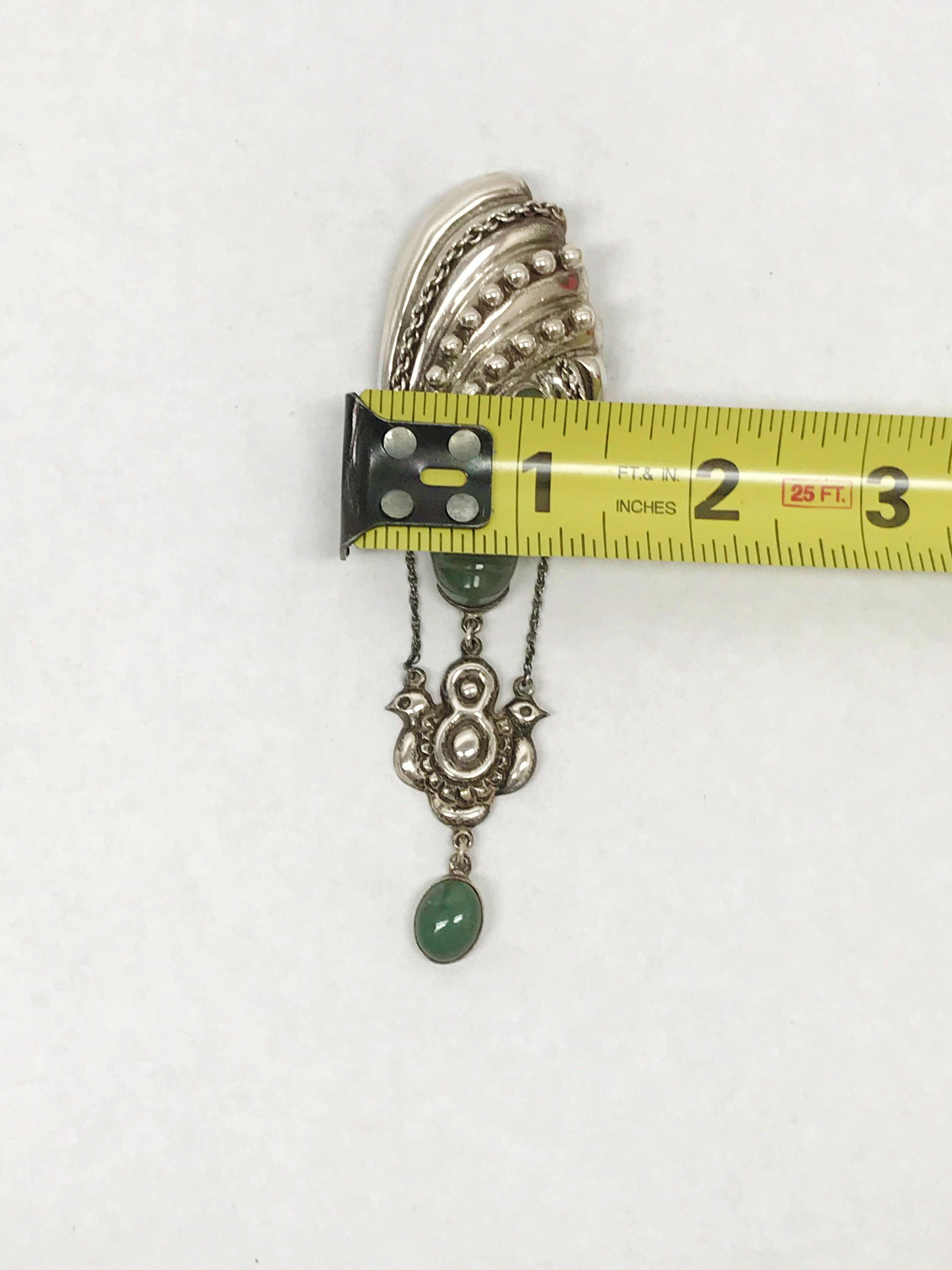 Vintage Sterling Silver Mexican Jade Stone online Brooch, Jade Pin