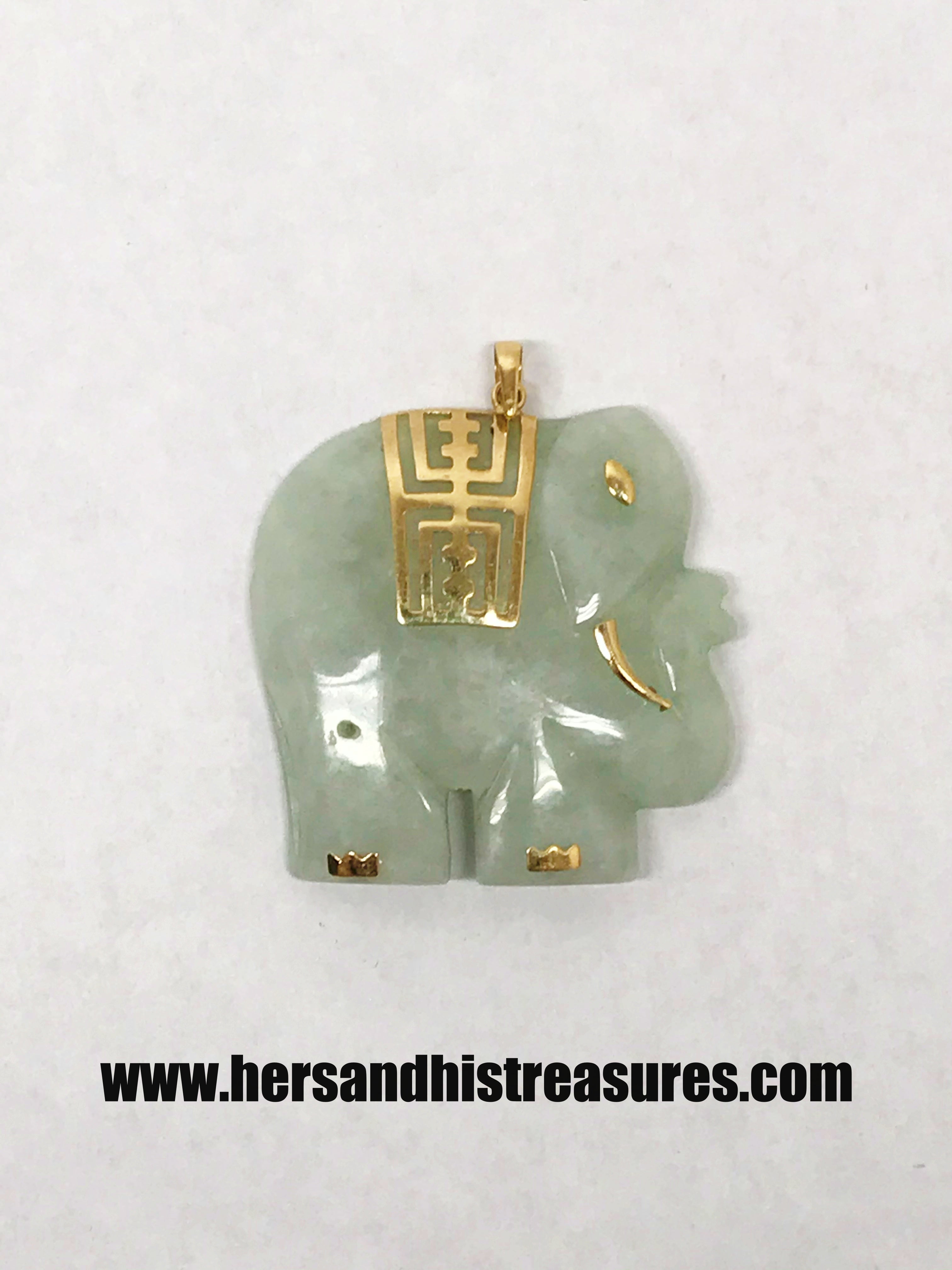 Jade and deals gold elephant pendant