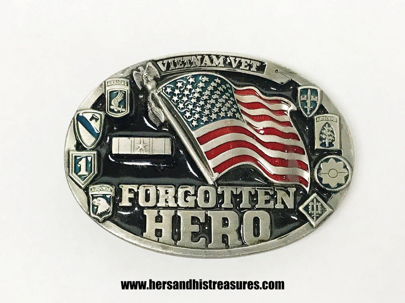 Vintage 1987 C+J Inc Vietnam Vet Forgotten Hero #1468 Belt Buckle | USA - Hers and His Treasures