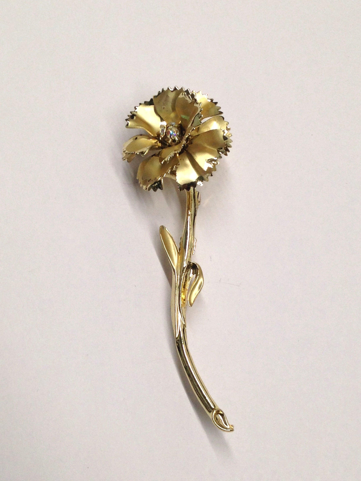 Long Stemmed Gold Toned Flower Brooch - Hers and His Treasures