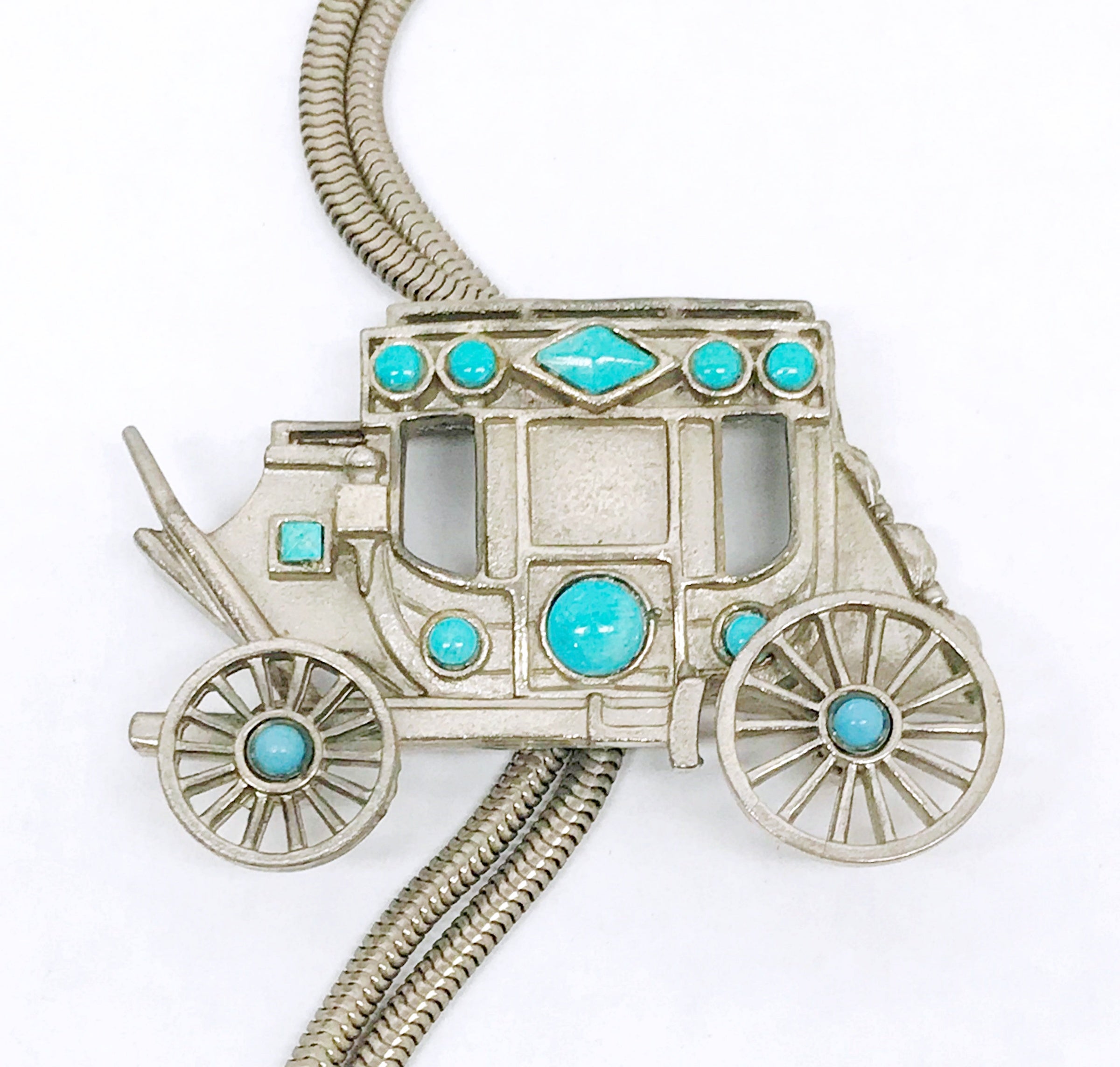 Vintage Metal Bolo Tie, fashion Silver with Nice Turquoise Stone Design, Arrowhead