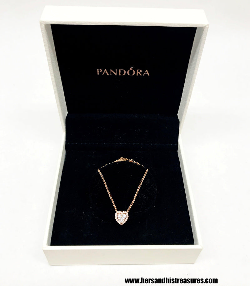 Pandora Elevated Heart Collier Rose Gold Sterling Silver Necklace – Hers  and His Treasures