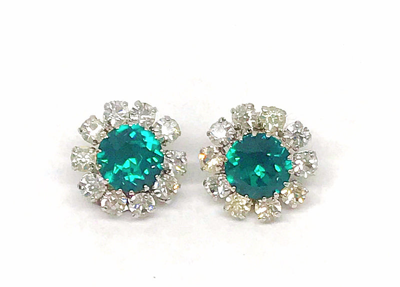 Vintage Green and Clear Crystal Rhinestone Earrings Made in Austria - Hers and His Treasures