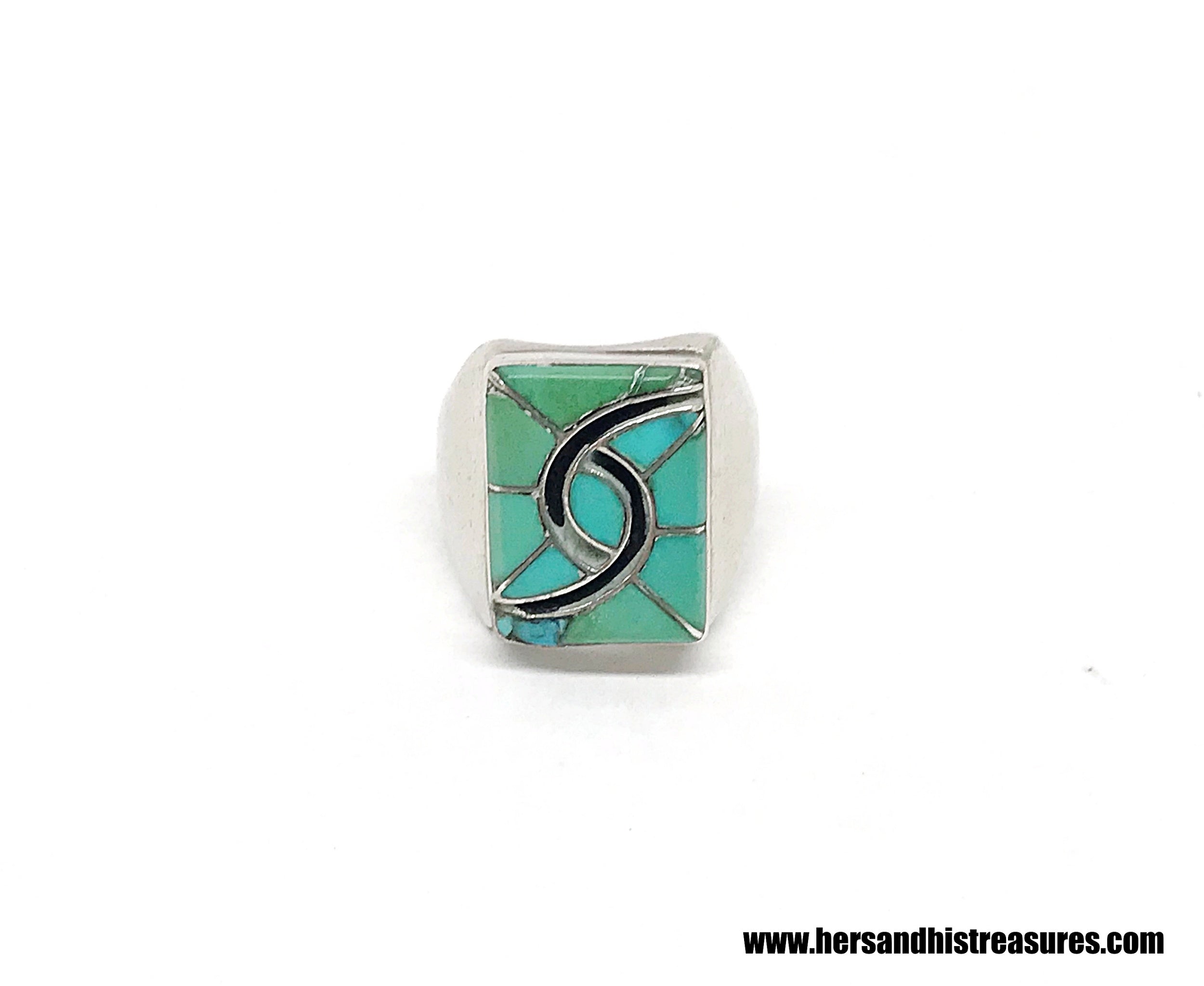 1980's Amy Quandelacy Zuni Turquoise Channel Inlay Sterling Silver Ring