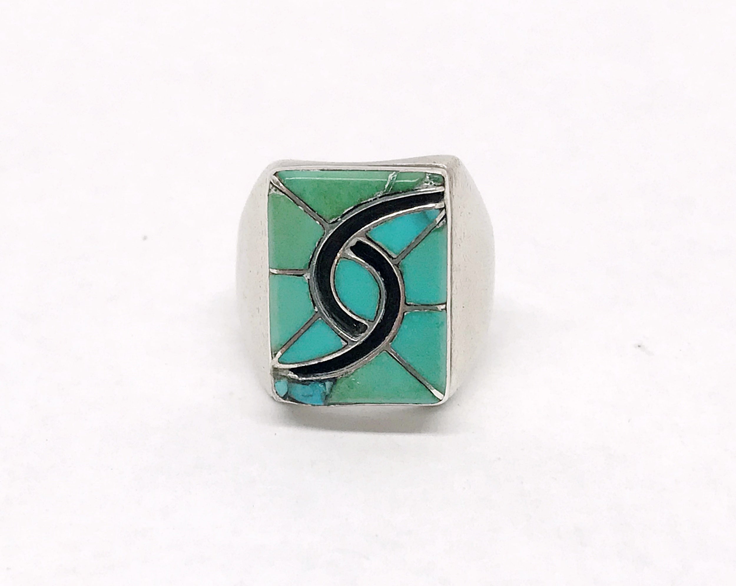1980's Amy Quandelacy Zuni Turquoise Channel Inlay Sterling Silver Ring