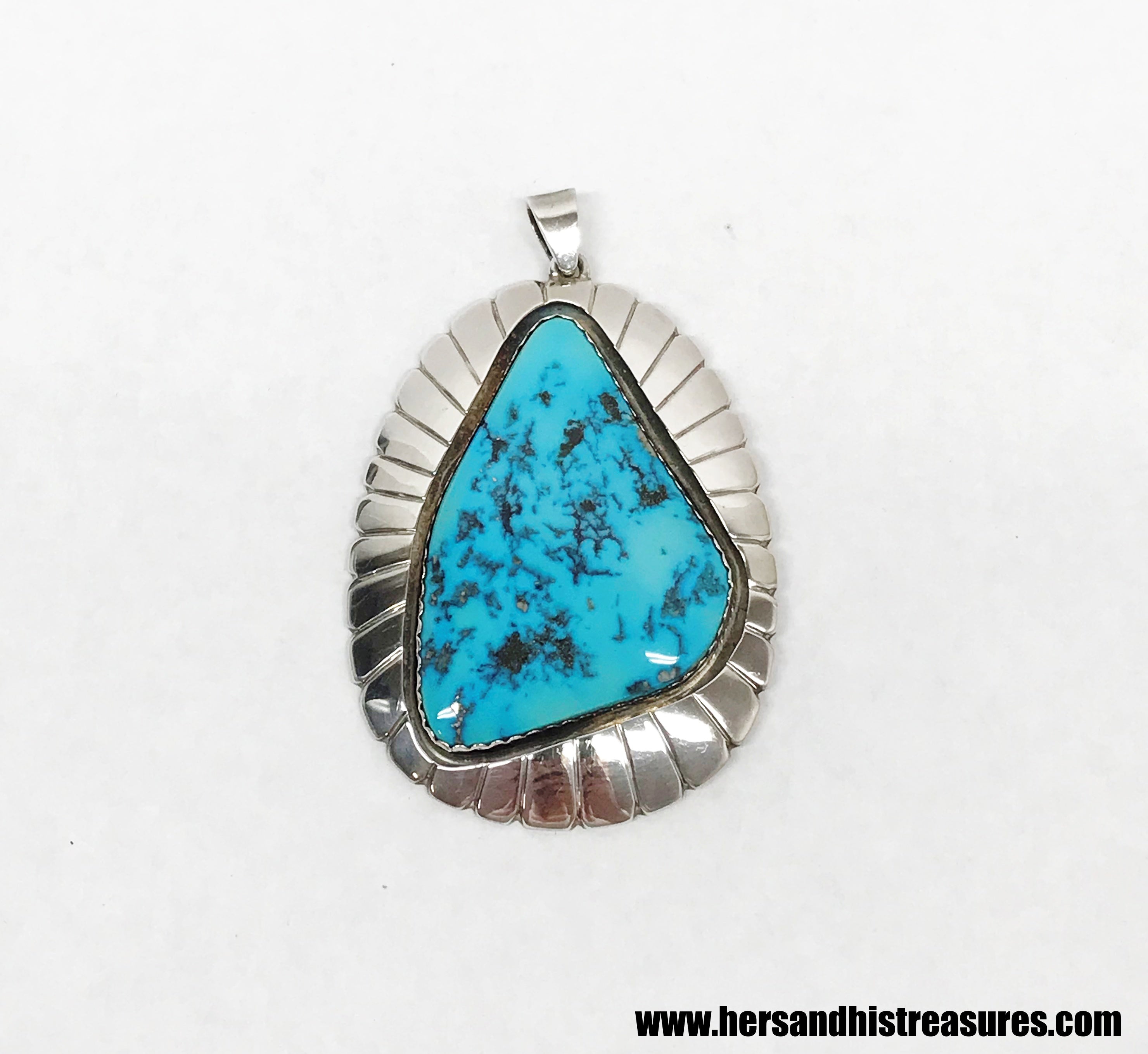 C/J Nez Large Native American Turquoise Sterling Silver Pendant