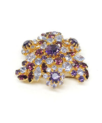 Purple & Blue Crystal Rhinestone Flower Cluster Brooch Pin Signed Austria - Hers and His Treasures