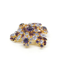 Purple & Blue Crystal Rhinestone Flower Cluster Brooch Pin Signed Austria - Hers and His Treasures