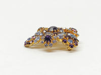 Purple & Blue Crystal Rhinestone Flower Cluster Brooch Pin Signed Austria - Hers and His Treasures