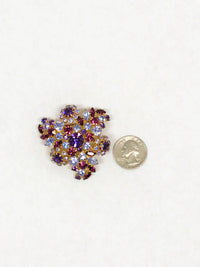 Purple & Blue Crystal Rhinestone Flower Cluster Brooch Pin Signed Austria - Hers and His Treasures