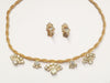 Gold Tone Braided Mesh Rope Necklace W/ Rhinestones & Matching Earrings - Hers and His Treasures