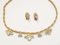 Gold Tone Braided Mesh Rope Necklace W/ Rhinestones & Matching Earrings - Hers and His Treasures