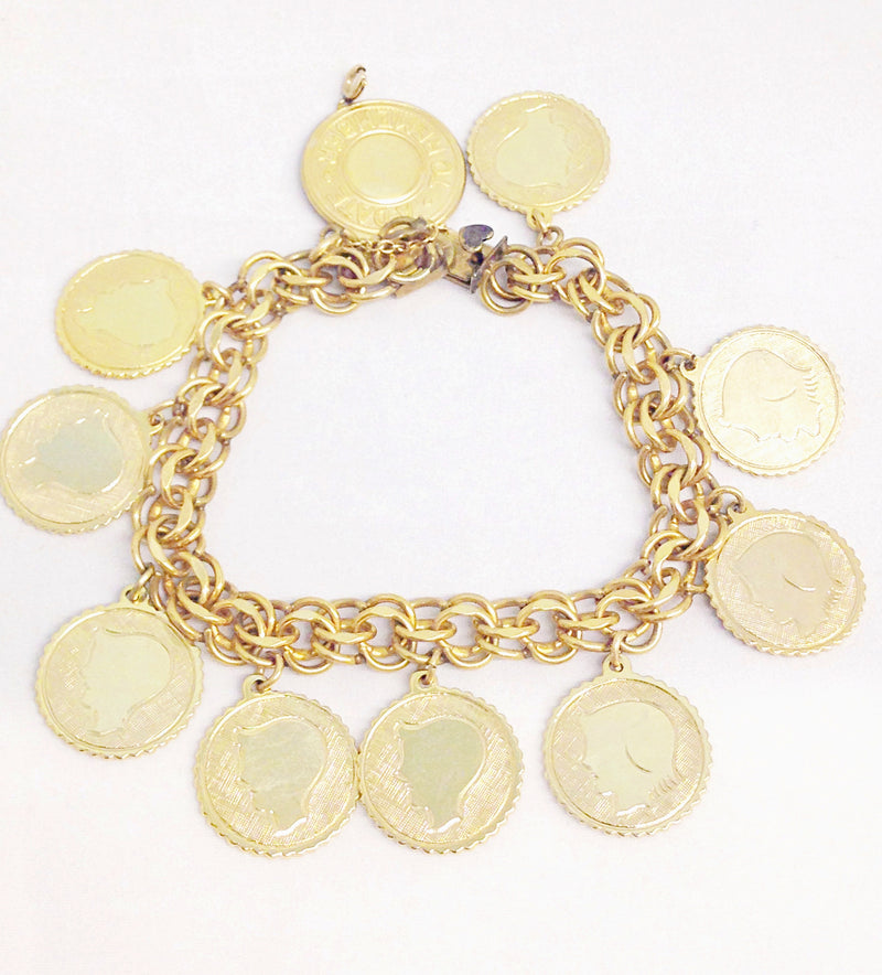Vintage 14K Yellow Gold Link Charm Bracelet With 2 Big Charms 