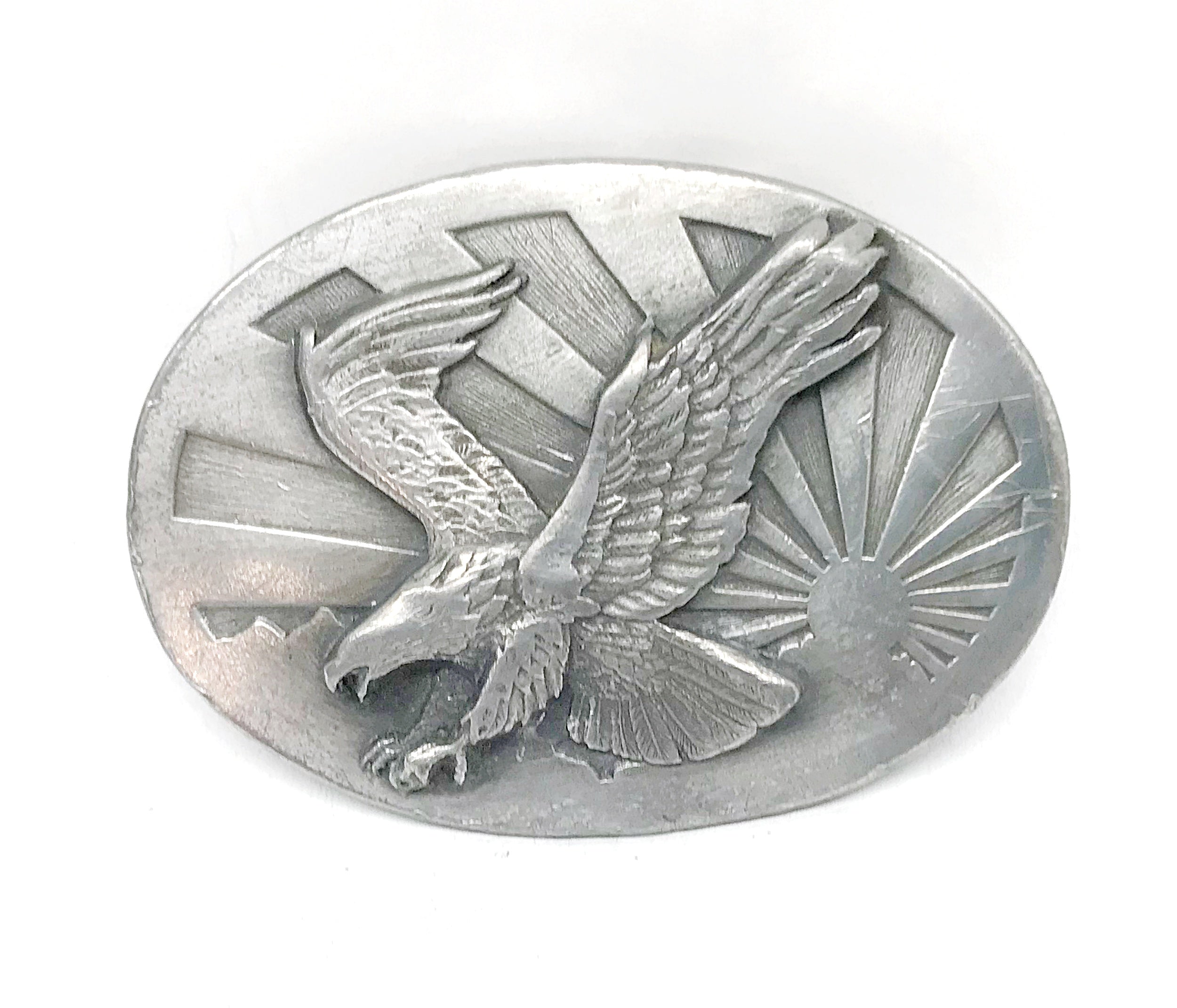 1986 Siskiyou P40 Flying Eagle and Sun Pewter Belt Buckle | USA