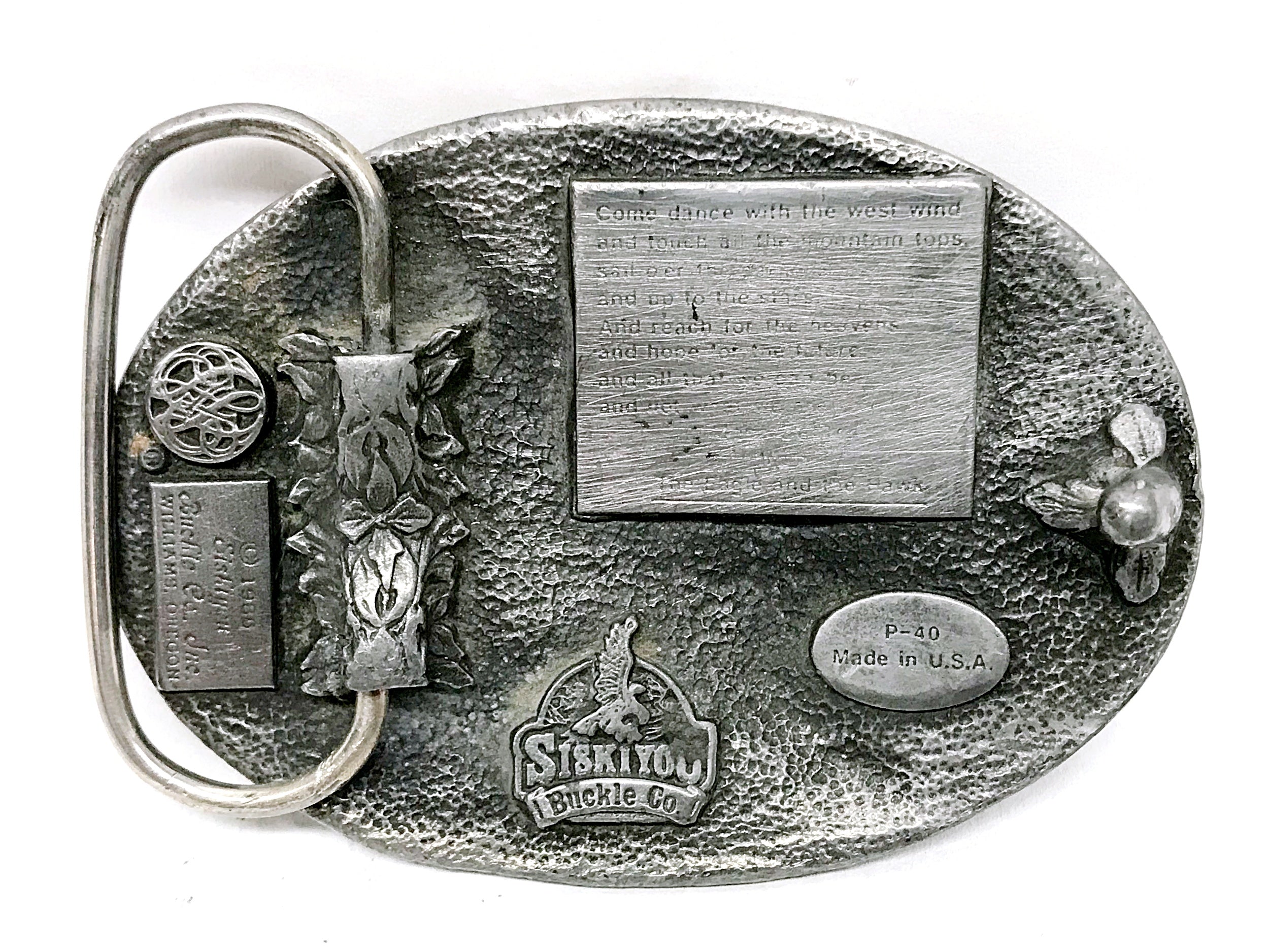 1986 Siskiyou P40 Flying Eagle and Sun Pewter Belt Buckle | USA