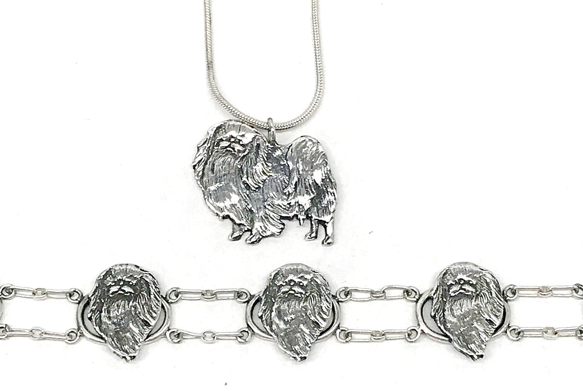 ANA Pekingese Dog Sterling Silver Necklace and Bracelet Set - Hers and His Treasures