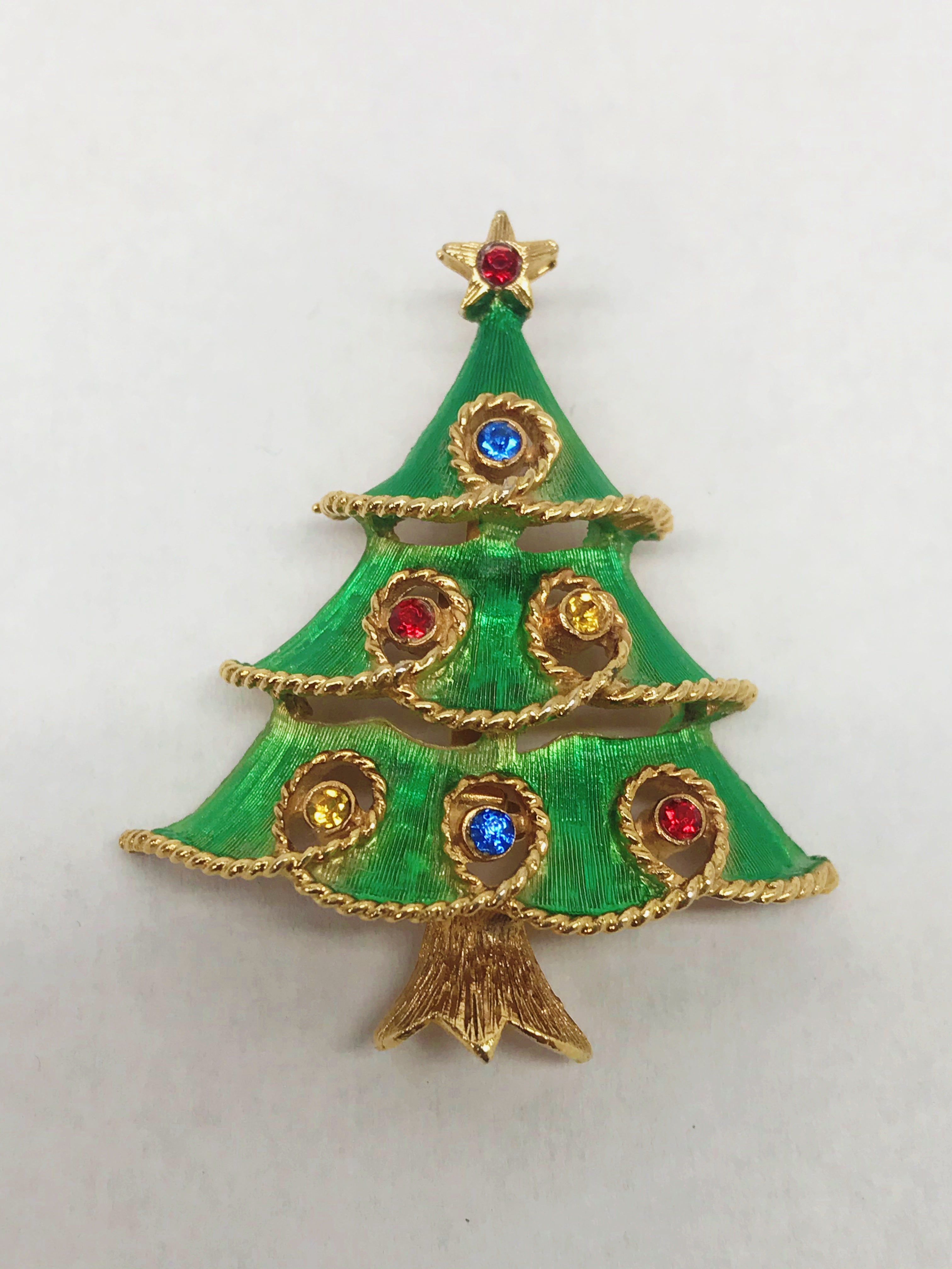 Vintage rhinestone christmas tree on sale brooch