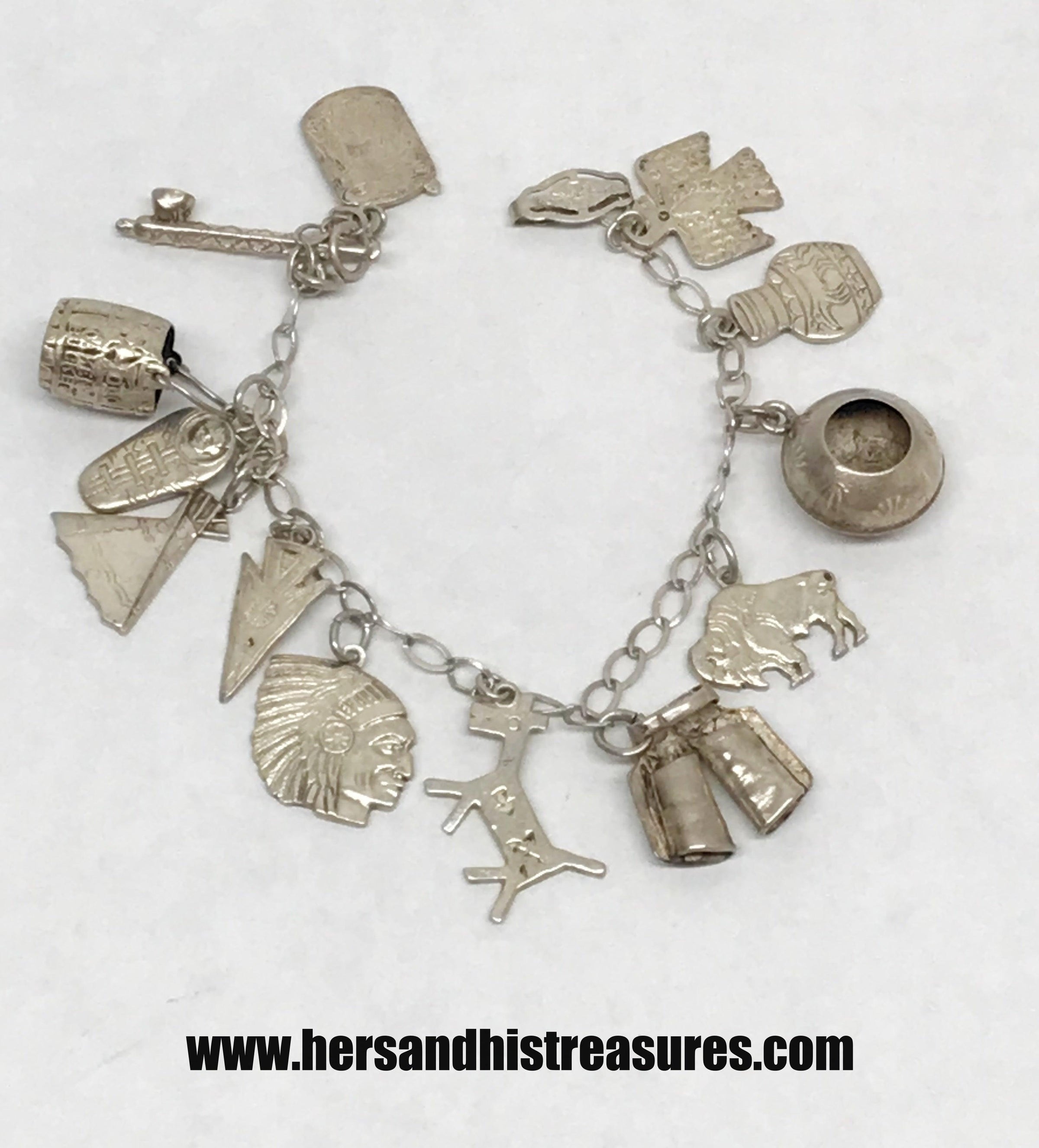 Vintage Mexican Charm Bracelet, 1930s, With Silver Charms
