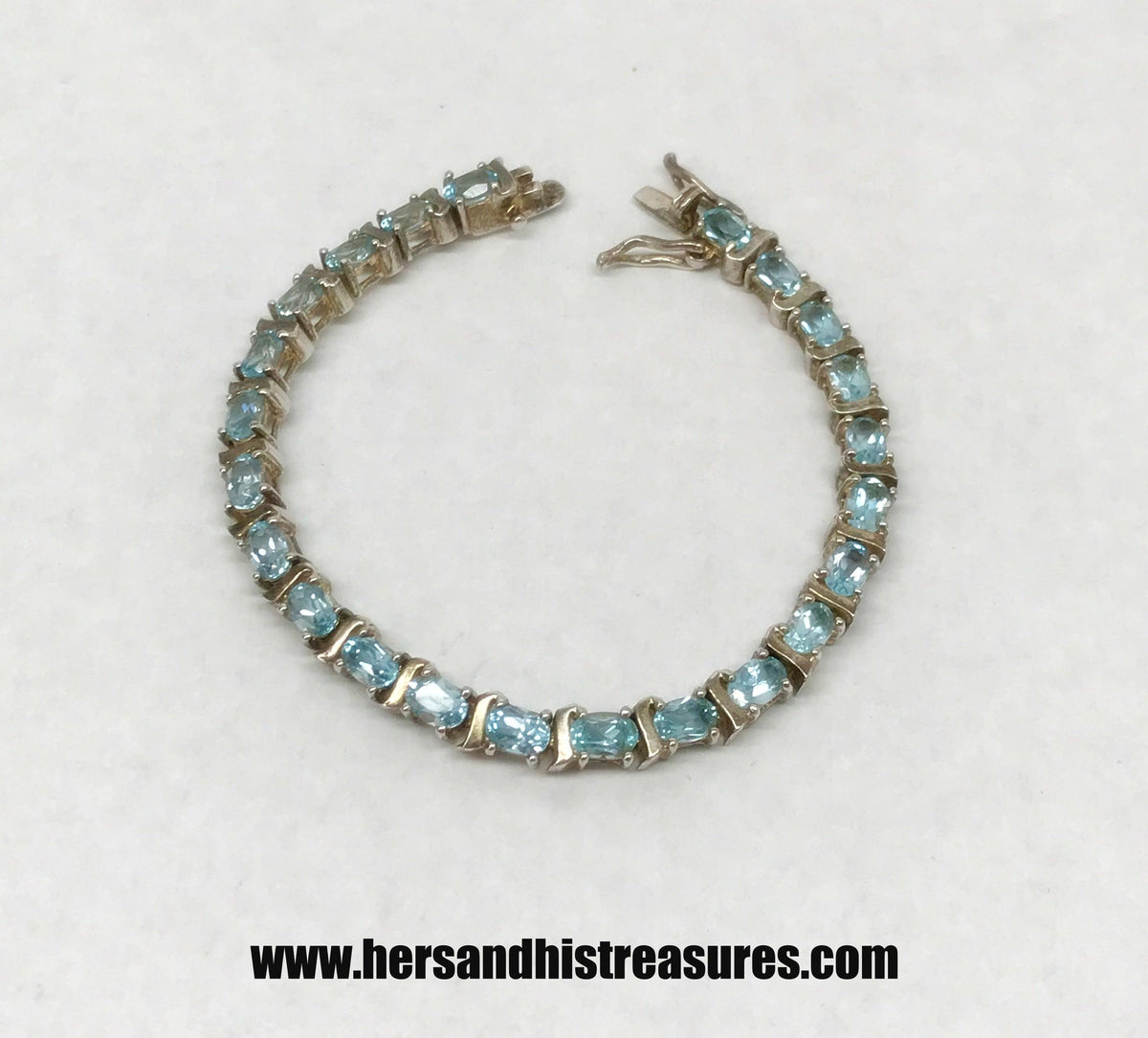 Light Blue Oval Topaz .925 Sterling Silver Bracelet - Hers and His Treasures